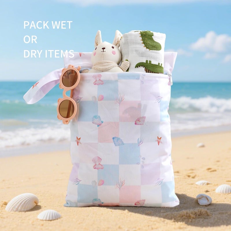 CoolaPeach 2Pcs Baby Wet Dry Bags for Cloth Diaper,Waterproof Reusable Travel Bags, Beach, Pool, Gym Bag for Swimsuits, Beach Vacation Essentials (Shell) - Image 4